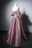 Dusty Pink Off-the-Shoulder A-Line Evening Gown with Puff Sleeves HZ0429