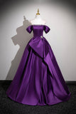 Purple Off-the-Shoulder Satin Ball Gown with Crystal Waist Detail HZ0429