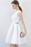 White Satin Short Prom Dresses, Cute A-Line Party Dresses HZ0429