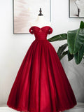 Burgundy Tulle Long Formal Dress, Off Shoulder Evening Dress Party Dress HZ0429