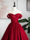Burgundy Tulle Long Formal Dress, Off Shoulder Evening Dress Party Dress HZ0429