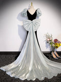 Black Velvet Long Prom Dress, Mermaid Evening Party Dress with Bow HZ0429