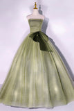 Green Strapless Tulle Long Formal Dress, A-Line Evening Party Dress HZ0429