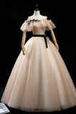 Champagne Tulle Long Prom Dresses, A-Line Princess Evening Dress HZ0429