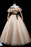 Champagne Tulle Long Prom Dresses, A-Line Princess Evening Dress HZ0429