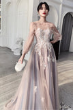 Cute Tulle Lace Long Prom Dresses, A-Line Evening Dresses HZ0429