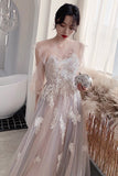 Cute Tulle Lace Long Prom Dresses, A-Line Evening Dresses HZ0429