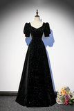 Black Velvet Long Prom Dress, Elegant A-Line Evening Party Dress HZ0429