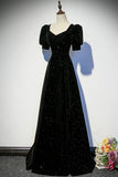 Black Velvet Long Prom Dress, Elegant A-Line Evening Party Dress HZ0429