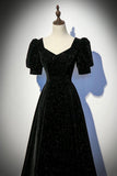 Black Velvet Long Prom Dress, Elegant A-Line Evening Party Dress HZ0429