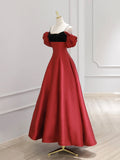 Burgundy Satin and Black Velvet Long Prom Dress, A-Line Spaghetti Strap Evening Party Dress HZ0429