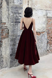Burgundy Velvet Short Prom Dresses, A-Line Evening Dresses HZ0429