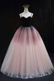 Lovely Ombre Tulle Floor Length Party Dresses, Spaghetti Straps Prom Dresses HZ0429