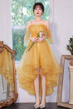 Yellow Tulle High Low Prom Dresses, A-Line Evening Dresses HZ0429