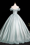 Vintage Aqua Green Prom Dresses Ball Gown, A-line Backless Prom Formal Dresses HZ0429