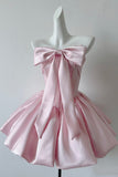 Coquette Pink Satin Strapless Homecoming Dress with Big Bow HZ0429