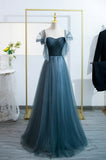 Blue Tulle Long A-Line Prom Dress, Lovely Blue Evening Party Dress HZ0429