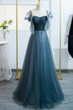 Blue Tulle Long A-Line Prom Dress, Lovely Blue Evening Party Dress HZ0429