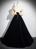 Black Velvet Floor Length Prom Dress, Off the Shoulder A-Line Evening Party Dress HZ0429