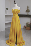 Yellow Chiffon Long Prom Dress, A-Line Off the Shoulder Evening Dress HZ0429