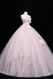 Lovely Pink Tull Applique Ball Gown Formal Dress, Pink Sweet 16 Dress HZ0429