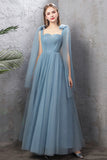 Blue Tulle Long Prom Dresses, Blue Tulle Bridesmaid Dresses HZ0429