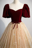 Cute Velvet Tulle Long Prom Dress, A-Line Evening Dress HZ0429