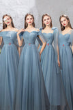 Blue Tulle Long Prom Dresses, Blue Tulle Bridesmaid Dresses HZ0429