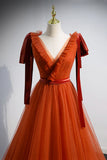 Simple V-Neck Tulle Long Prom Dress, A-Line Formal Evening Dress HZ0429