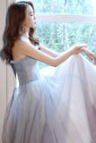 Cute Strapless Tulle Long Prom Dress, A-Line Formal Evening Dress HZ0429