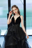 Black Tulle Lace Long Prom Dress, A-Line Evening Dress HZ0429