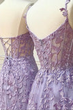 Purple Tulle Lace Long Prom Dresses, Purple Evening Party Dresses HZ0429