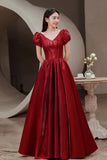 Red V-Neck Satin Long Prom Dress, A-Line Evening Dress HZ0429