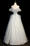 Off the Shoulder Tulle Long Prom Dress, A-Line Evening Dress HZ0429