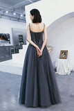 Gray Tulle Beaded Floor Length Prom Dress, A-Line Party Dress HZ0429