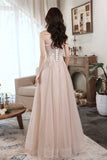 Pink Strapless Lace Long Prom Dresses, A-Line Evening Dresses HZ0429