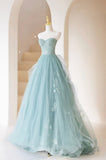 Cute Tulle Strapless Long Prom Dress, A-Line Lace Formal Evening Dress HZ0429