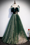 Green Velvet Long Prom Dresses, A-Line Evening Dresses HZ0429