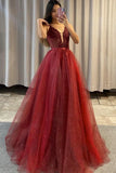 Burgundy Lace Tulle Evening Dress, Detachable Two Piece Prom Dress HZ0429