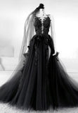 Black Lace Long Prom Dress, A-Line Backless Evening Dress HZ0429