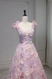 Enchanting Lavender Pink Floral Ball Gown with 3D Butterflies HZ0429