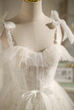 Champagne Tulle Lace Knee Length Prom Dress, Cute A-Line Party Dress HZ0429