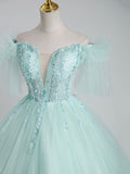 Beautiful Tulle Sequins Long Ball Gown, A-Line Tulle Sweet 16 Dress HZ0429