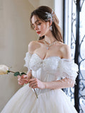 Gorgeous Tulle Off Shoulder Princess Dress, White Long Prom Dress HZ0429