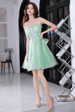 Green Tulle Lace Short Prom Dress, A-Line Evening Party Dress HZ0429