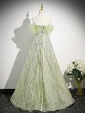 Green Tulle Sequins Long Prom Dress, Beautiful Off the Shoulder Party Dress HZ0429
