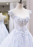 Light Blue Tulle Lace Long Prom Dress, A-Line Graduation Dress HZ0429