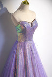Purple Strapless Sequins Floor Length Prom Dress, A-Line Formal Dress HZ0429