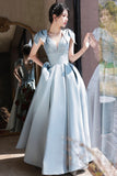 Cute Blue Saitn Long Prom Dress, A-Line Blue Evening Dress HZ0429