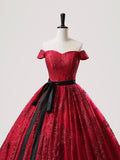Burgundy Tulle Sequins Floor Length Formal Gown, Elegant A-Line Evening Party Dress HZ0429